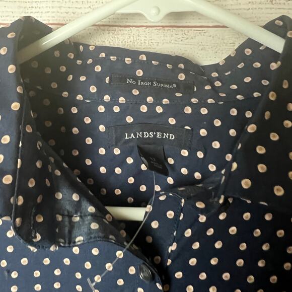 Lands' End Women's Long  Polka Dot Sleeve Button Front Shirt Sz 12 - Picture 2 of 11